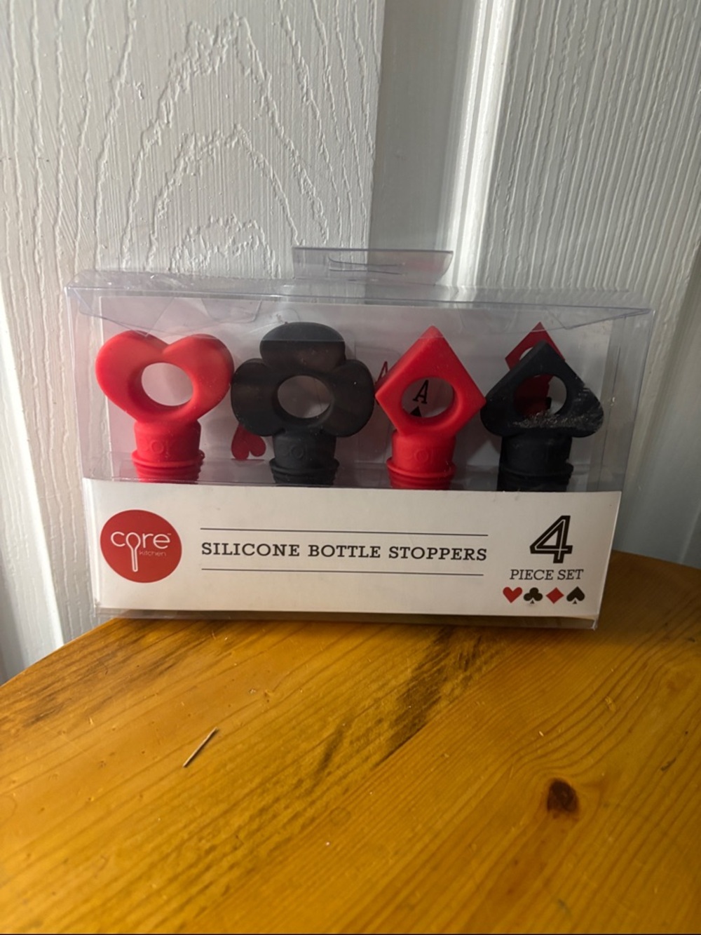 Core Kitchen Red & Black Silicone Bottle Stoppers - 4 Piece Set NWT